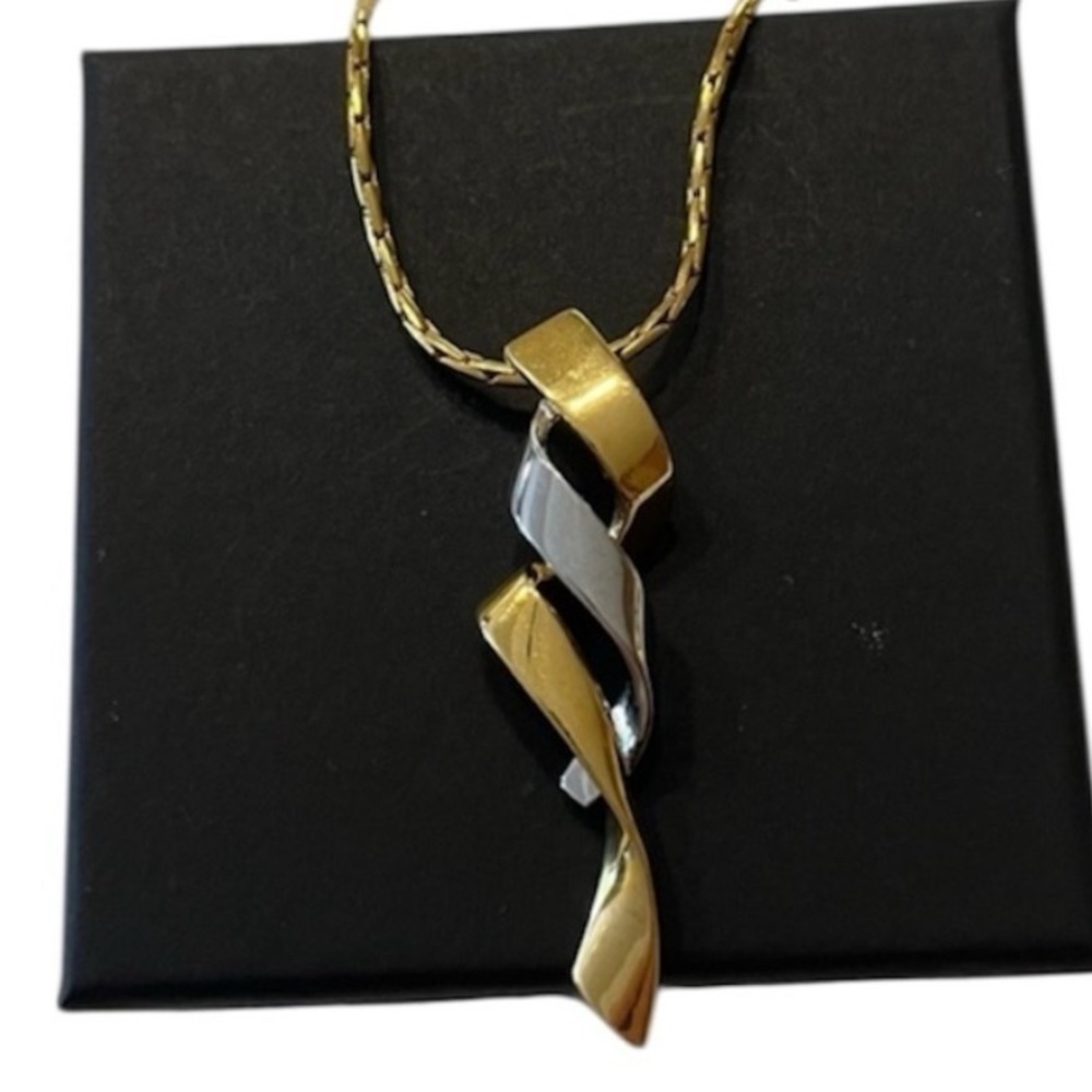 Butler necklace. Spiral design. Unique. Two tone. Stamped